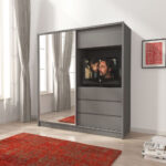 Furniture24 Schwebetürenschrank Tv 200, Kleiderschrank, Media Schrank,  Schlafzimmerschrank Mit Spiegel, Kleiderstange, 3 Schubladen Und Tv Fach Within Kleiderschrank Tv