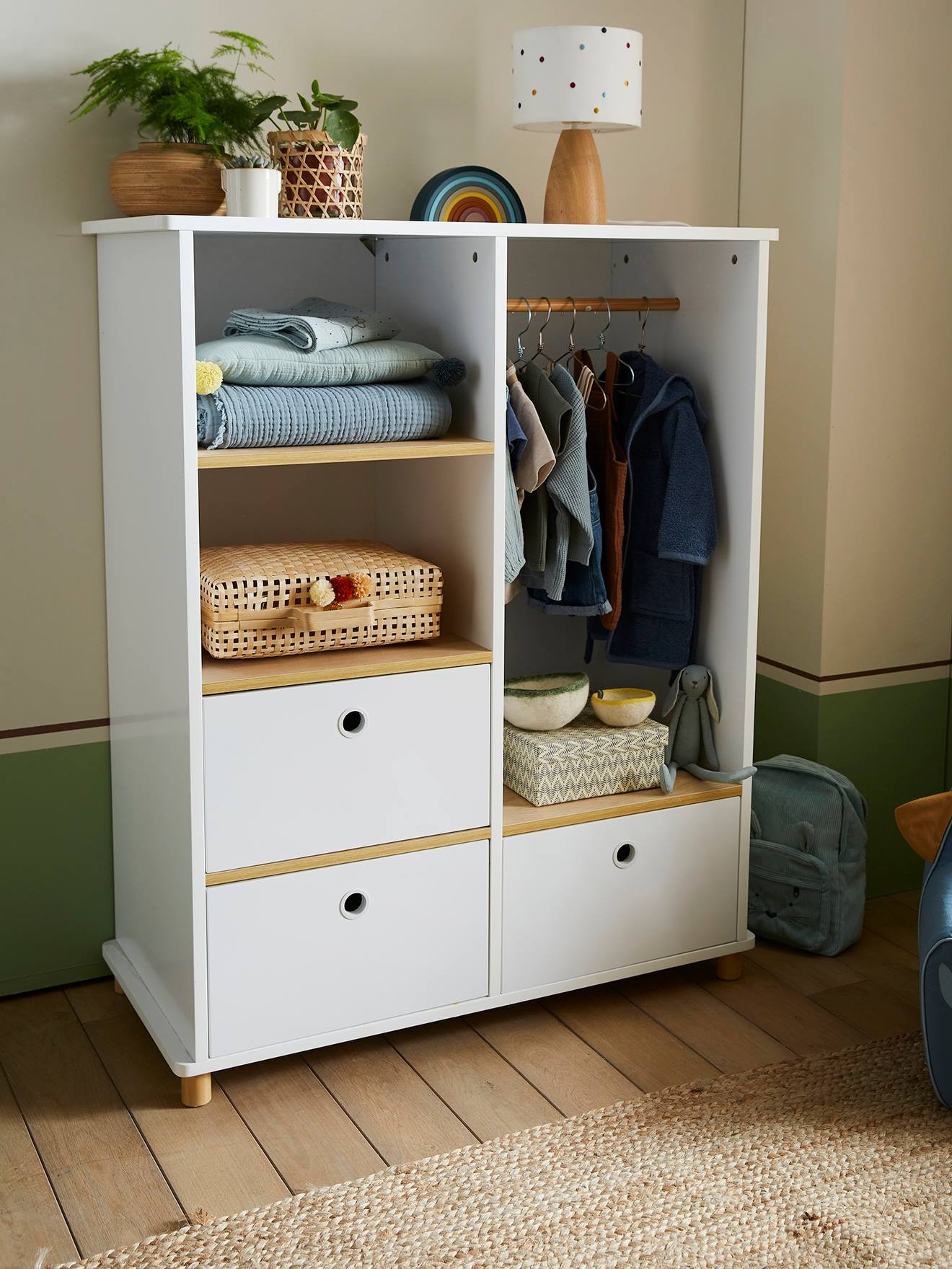 Kinderzimmer Schrank Ptilou - Weiß/Natur throughout Kinder Kleiderschrank Roller