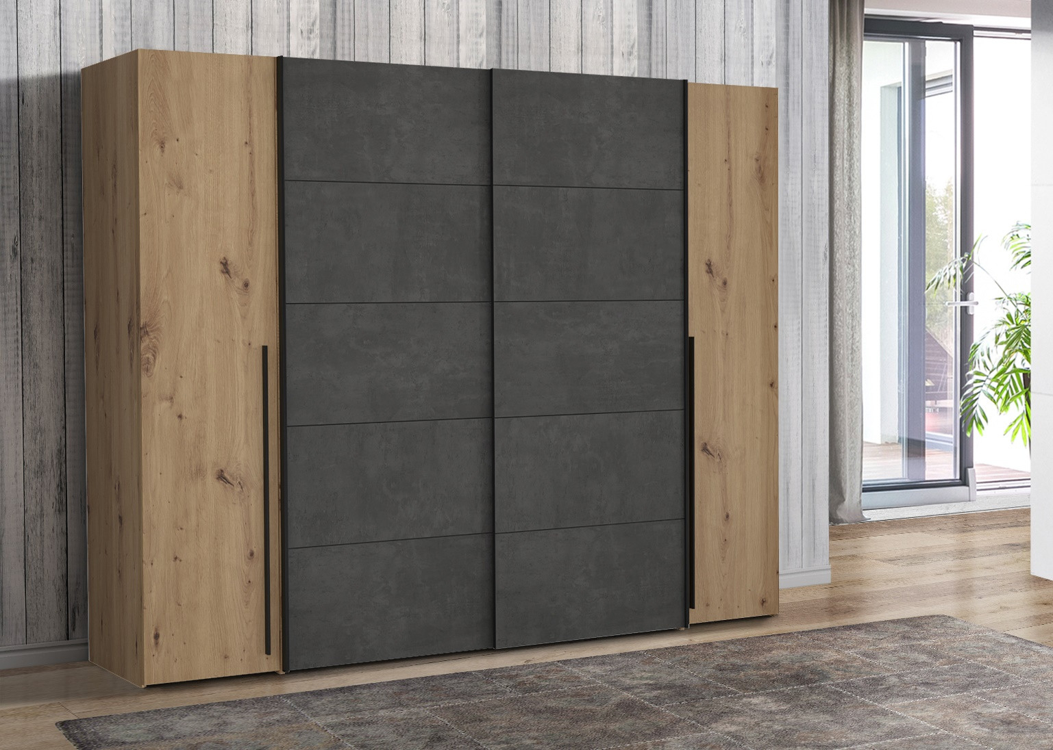 Kleiderschrank 270 Cm Breit Narago Artisan Eiche / Beton Grau within Kleiderschrank 270 Breit