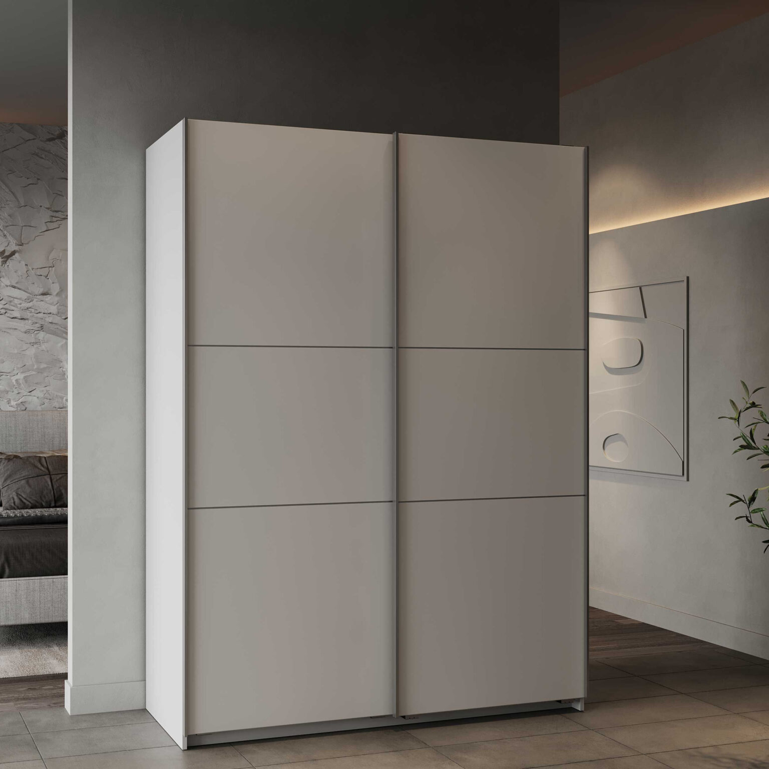 Kleiderschrank Spectre 148Cm Mit Schiebetüren - Matt Weiß within Schiebetüren Kleiderschrank