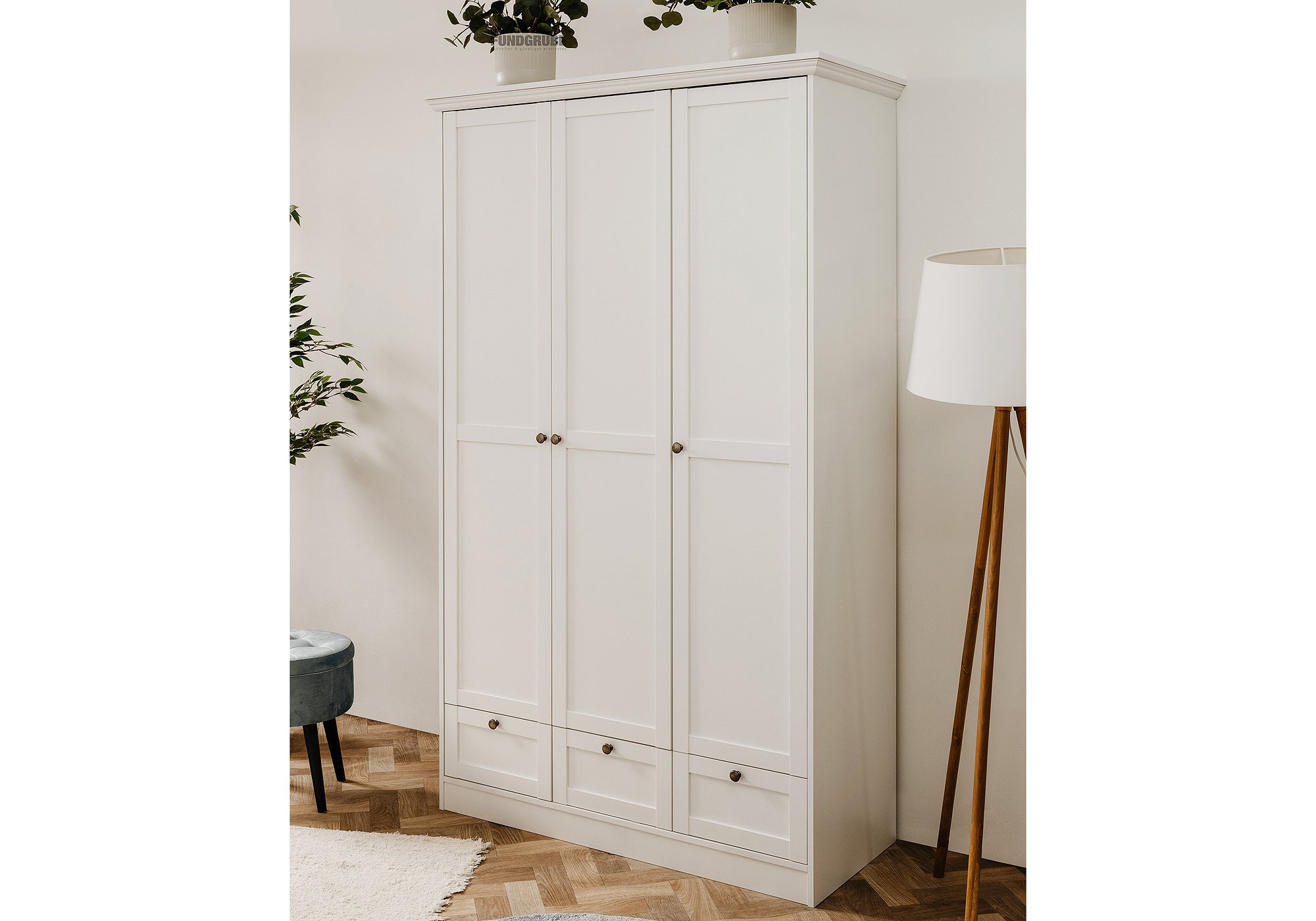 Kleiderschrank Weiß 120 Cm 3-Türig - Landwood in Kleiderschrank 120 Cm