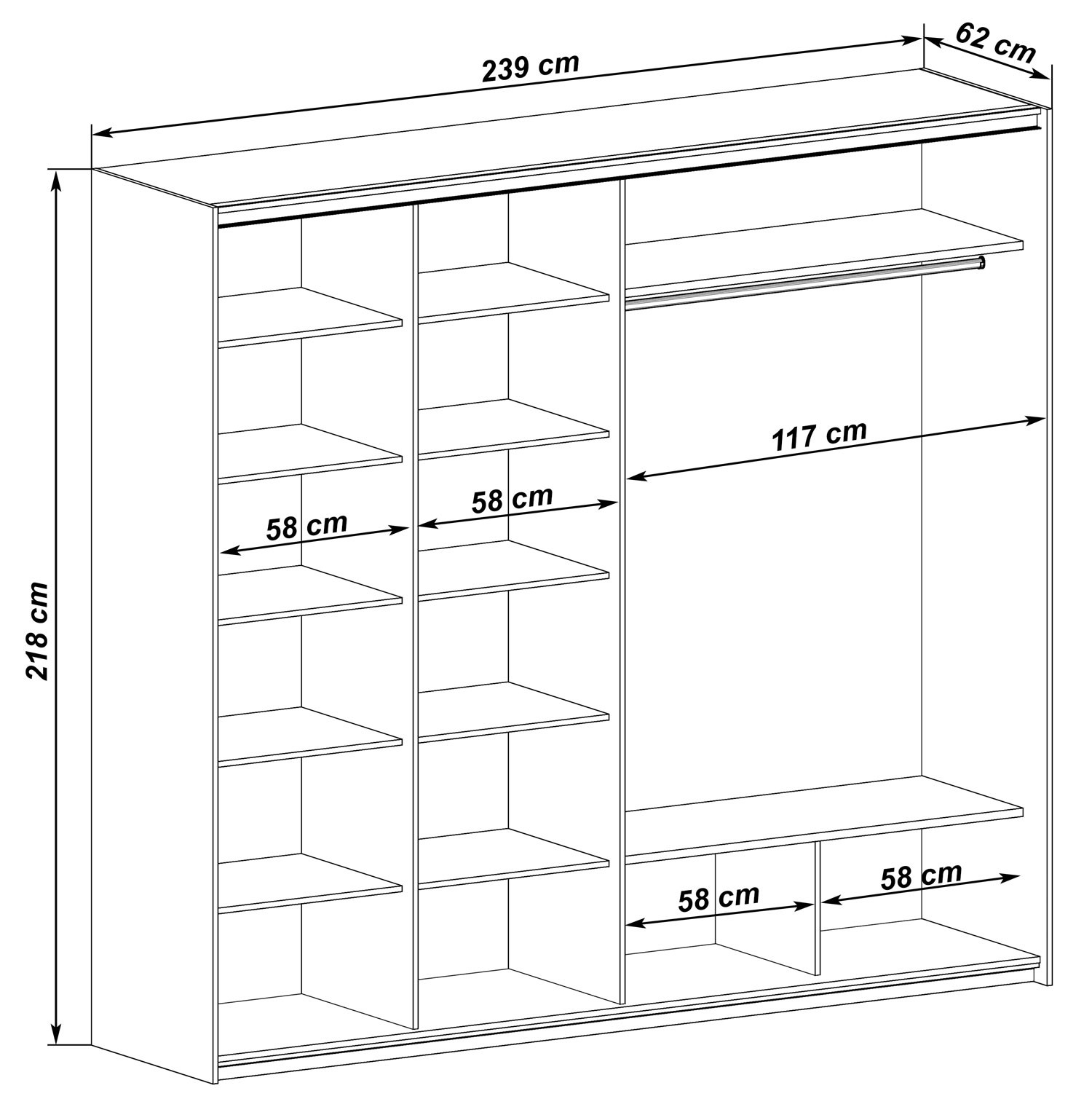 Schwebetürenschrank Diana Kleiderschrank 239X65X218Cm 2-Türig Weiß / Spiegel with Kleiderschrank Maße