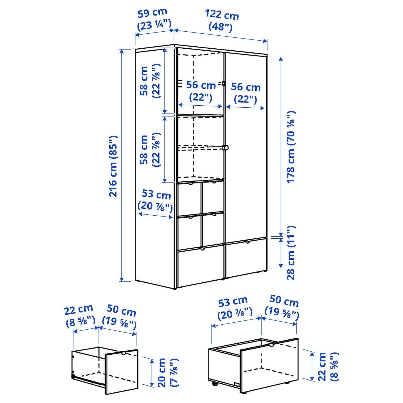 Visthus Kleiderschrank - Grau/Weiß 122X59X216 Cm for Kleiderschrank Maße