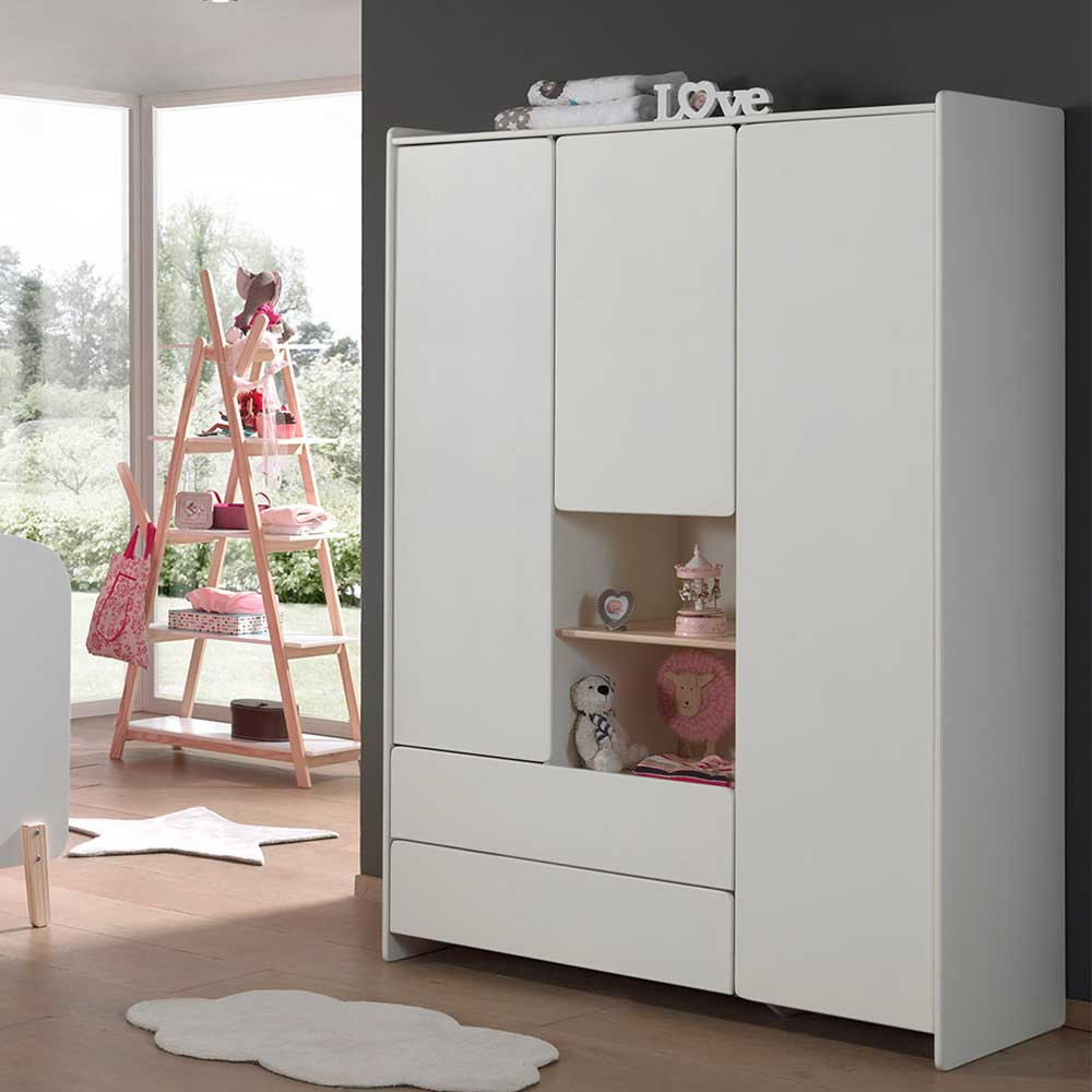 Weißer Kinder Kleiderschrank 3-Türig &amp; 2 Fächer - Mauricia I throughout Kinder Kleiderschrank Mädchen