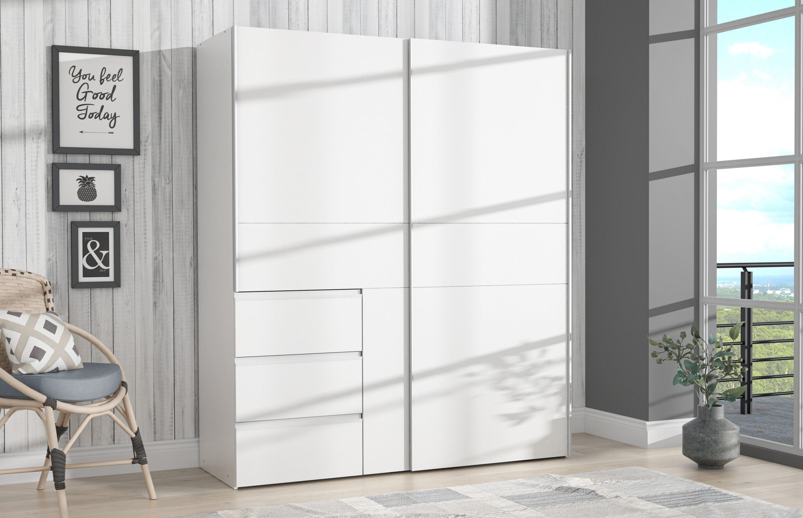 Winn 2 Von Forte - Schwebetürenkleiderschrank Mit 3 Schubladen within Kleiderschrank 170 Cm Breit