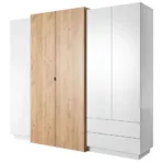 230 Cm Breiter Kleiderschrank Mit 5 Türen, 8 Fächern Und 2 Schubladen |  Farbe: Eiche / Weiß | Tiefe: 52 Cm Pertaining To Kleiderschrank 230 Cm Breit