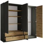 Kleiderschrank 220 Cm Breit Modern In Grau Mit Eiche Ragusa-166 in Kleiderschrank 220 Cm Breit